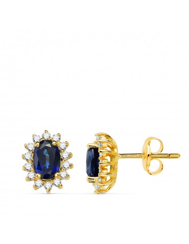 18K PENDIENTES ORO AMARILLO ZAFIRO DIFUSION 6X4 MM 1 24 QT Y 28 DIAMANTES LABORATORIO 0 280QT VS2-G. 9 5X8 MM CIERRE PRESION