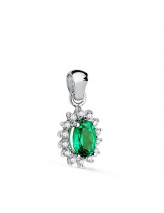 18K COLGANTE ORO BLANCO ESMERALDA RECRISTALIZADA 6X4 MM 0 39 QT. 14 DIAMANTES LABORATORIO 0 14 QTS. VS2-G. 9 5X8 MM