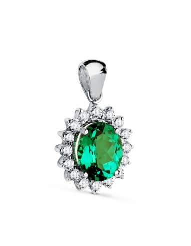 18K COLGANTE ORO BLANCO ESMERALDA RECRISTALIZADA 9X7 MM 1 74 QTS. DIAMANTES LABORATORIO VS2-G 0 52 QTE 14X12 MM