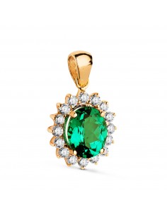 18K COLGANTE ORO AMARILLO ESMERALDA RECRISTALIZADA 9X7 MM 1 74 QTS. DIAMANTES LABORATORIO VS2-G 0 52 QTE 14X12 MM