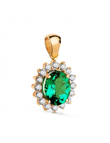 18K COLGANTE ORO AMARILLO ESMERALDA RECRISTALIZADA 9X7 MM 1 74 QTS. DIAMANTES LABORATORIO VS2-G 0 52 QTE 14X12 MM
