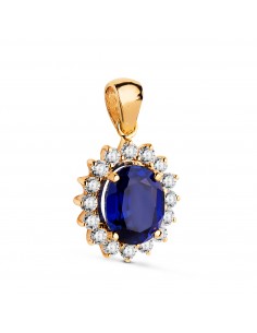 18K COLGANTE ORO AMARILLO ZAFIRO DIFUSION 9X7 MM 2 47 QT. 16 DIAMANTES LABORATORIO 0 52 QTS. VS2-G. 14X12 MM