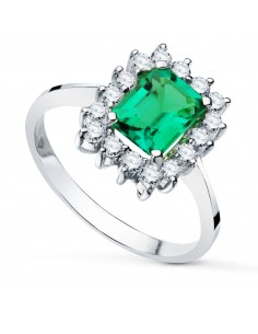 18K SORTIJA ORO BLANCO ESMERALDA RECRISTALIZADA  8X6 MM 1 50QT DIAMANTES LABORATORIO VS2-G 0 56QT 13X11 MM