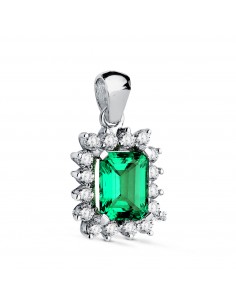 18K COLGANTE ORO BLANCO ESMERALDA RECRISTALIZADA  8X6 MM 1 50 QT. 16 DIAMANTES LABORATORIO 0 56 QTS. VS2-G. 13X11MM