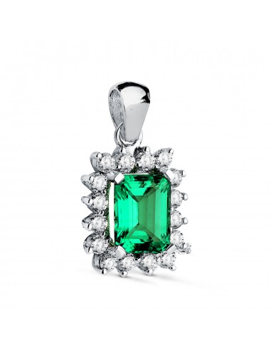 18K COLGANTE ORO BLANCO ESMERALDA RECRISTALIZADA  8X6 MM 1 50 QT. 16 DIAMANTES LABORATORIO 0 56 QTS. VS2-G. 13X11MM