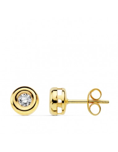18K PENDIENTES ORO AMARILLO CHATON CON 2 DIAMANTES 0.22 QTS. SI-H. CIERRE PRESION