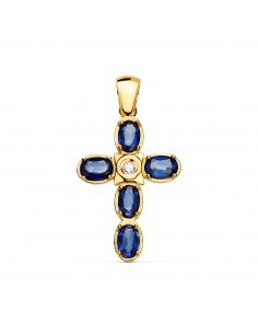 18K CRUZ ORO AMARILLO DIAMANTE LABORATORIO 0 045 QTS. VS2-G ZAFIROS DIFUSION 6X4 MM 3 10 QTS. VS2-G 28X19 MM