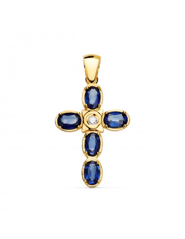 18K CRUZ ORO AMARILLO DIAMANTE LABORATORIO 0 045 QTS. VS2-G ZAFIROS DIFUSION 6X4 MM 3 10 QTS. VS2-G 28X19 MM