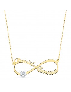 18K GARGANTILLA ORO BICOLOR INFINITO PERSONALIZADO 2 NOMBRES 35 MM DIAMANTE CADENA 44 2 CM