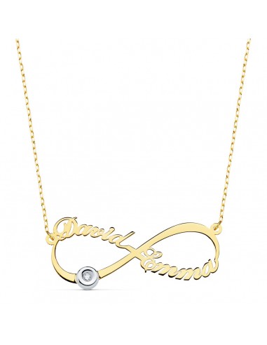 18K GARGANTILLA ORO BICOLOR INFINITO PERSONALIZADO 2 NOMBRES 35 MM DIAMANTE CADENA 44 2 CM