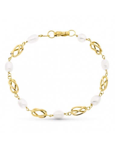 18K PULSERA ORO AMARILLO CON PERLA Y JAULAS