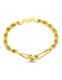 18K PULSERA ORO AMARILLO SALOMONICO ALTERNADO ESLABON CARTIER 20CM 6.5 MM