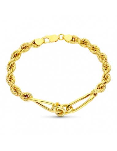 18K PULSERA ORO AMARILLO SALOMONICO ALTERNADO ESLABON CARTIER 20CM 6.5 MM