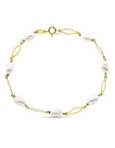 18K PULSERA ENTREPIEZA Y PERLA ORO AMARILLO 16.5 CM PERLA 4 MM