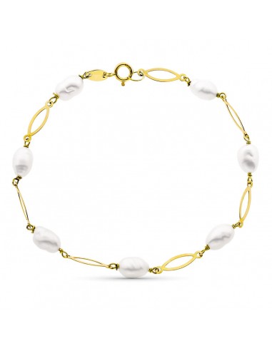 18K PULSERA ENTREPIEZA Y PERLA ORO AMARILLO 16.5 CM PERLA 4 MM