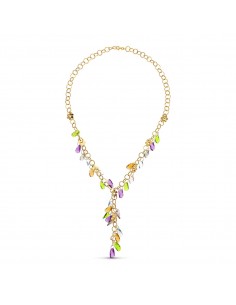 18K GARGANTILLA ORO AMARILLO FLORES Y PIEDRAS COLORES
