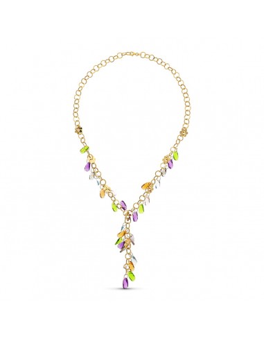 18K GARGANTILLA ORO AMARILLO FLORES Y PIEDRAS COLORES