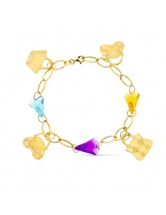 18K PULSERA ORO AMARILLO PIEDRAS COLORES Y MOTIVOS.