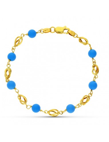 18K PULSERA ORO AMARILLO JAULA TURQUESA 17CM