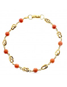 18K PULSERA ORO AMARILLO CON JAULAS Y CORAL FINO JAPONES 5 MM 18.5 CM
