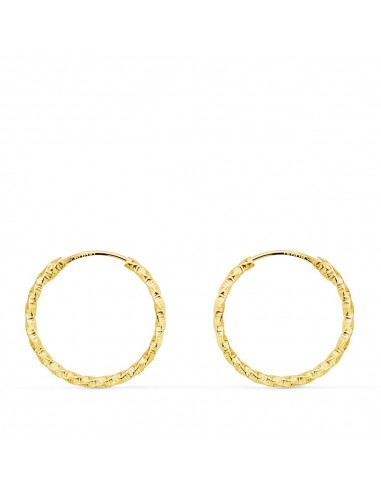 18K AROS ORO AMARILLO HUECOS RETORCIDOS CON TALLADO 15X1.30 MM