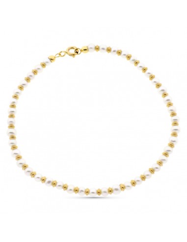 18K PULSERA ORO AMARILLO PERLA 3 MM Y ANILLAS BRILLO 19CM