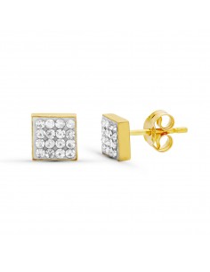18K PENDIENTES ORO AMARILLO CIRCONITA CUADRADO 4X4 MM CIERRE PRESION