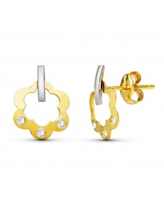 18K PENDIENTES ORO BICOLOR FLOR 11X8 MM PRESION
