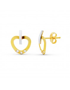 18K PENDIENTES ORO BICOLOR CORAZON 11X8 MM. CIERRE PRESION