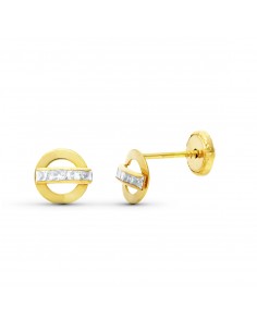 18K PENDIENTES ORO BICOLOR CIRCONITA 6 MM CIERRE TUERCA