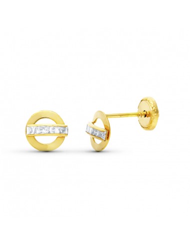 18K PENDIENTES ORO BICOLOR CIRCONITA 6 MM CIERRE TUERCA