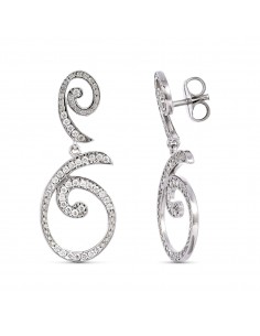 18K PENDIENTES LARGOS ORO BLANCO CON CIRCONITA 35X14 MM CIERRE PRESION