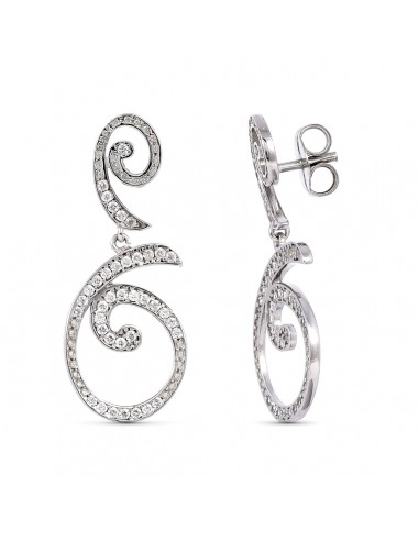 18K PENDIENTES LARGOS ORO BLANCO CON CIRCONITA 35X14 MM CIERRE PRESION