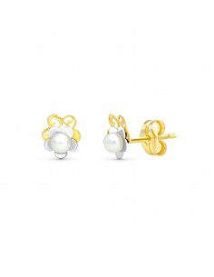 18K PENDIENTES ORO BICOLOR PERLA LASER. 6X5 MM