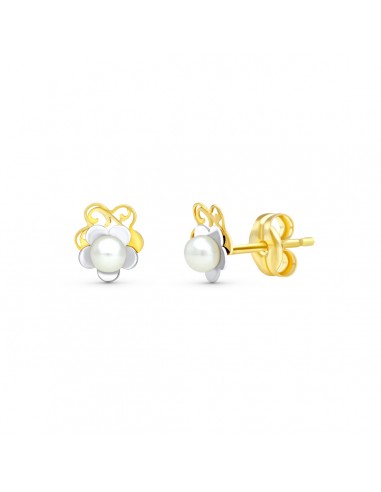 18K PENDIENTES ORO BICOLOR PERLA LASER. 6X5 MM
