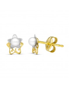 18K PENDIENTES ORO BICOLOR PERLA LASER. 6X5 MM CIERRE PRESION