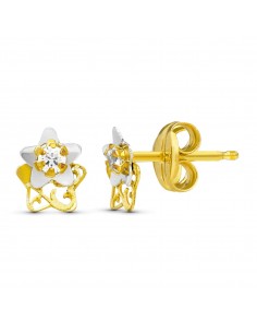 18K PENDIENTES ORO BICOLOR ESTRELLA 6X5 MM CIERRE PRESION