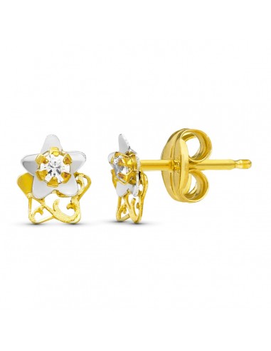 18K PENDIENTES ORO BICOLOR ESTRELLA 6X5 MM CIERRE PRESION