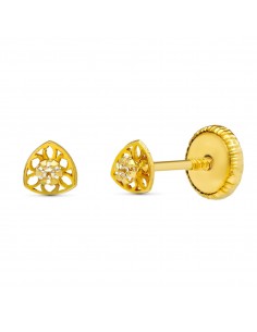 18K PENDIENTES ORO AMARILLO TRIANGULO CALADO 3X3 MM CIERRE TUERCA