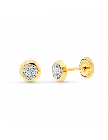 18K PENDIENTES ORO AMARILLO CHATON REDONDOS CIRCONITA 5 MM. CIERRE TUERCA