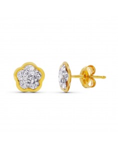 18K PENDIENTES ORO AMARILLO FLOR 6X6 MMPRESION CIERRE PRESION