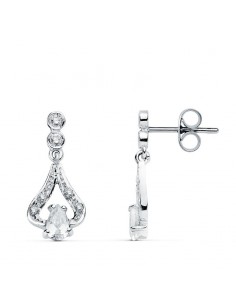18K PENDIENTES ORO BLANCO CIRCONITA 18X8 MM CIERRE PRESION
