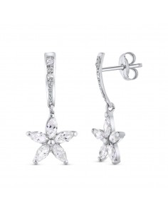 18K PENDIENTES ORO BLANCO FLOR PRESION. 20X9 MM CIERRE PRESION