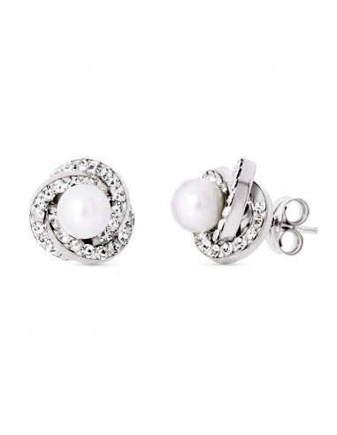 18K PENDIENTES ORO BLANCO NUDO PERLA 9X9 MMCIERRE PRESION