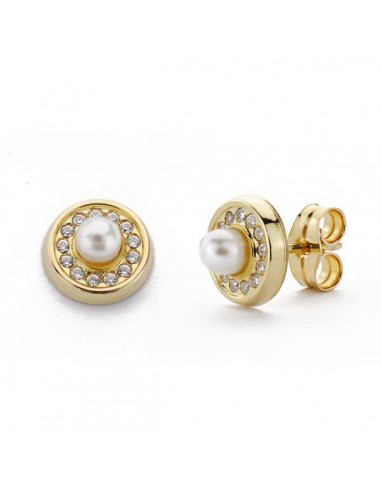 18K PENDIENTES ORO AMARILLO PERLA 3 MM CIRCONITA PRESION
