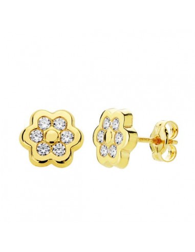 18K PENDIENTES FLOR CIRCONITA 7X7 MM CIERRE PRESION