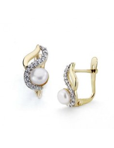 18K PENDIENTES BICOLOR PERLA 12X6 MM CIERRE CATALAN