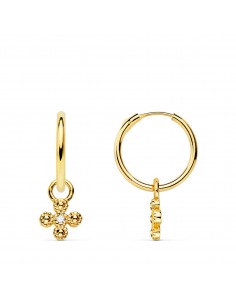 18K AROS TUBO REDONDO ORO AMARILLO 11X1.20 MM Y COLGANTE CRUZ CON CIRCONITA