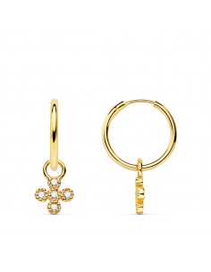 18K AROS TUBO REDONDO ORO AMARILLO 11X1.20 MM Y COLGANTE CRUZ CON CIRCONITAS