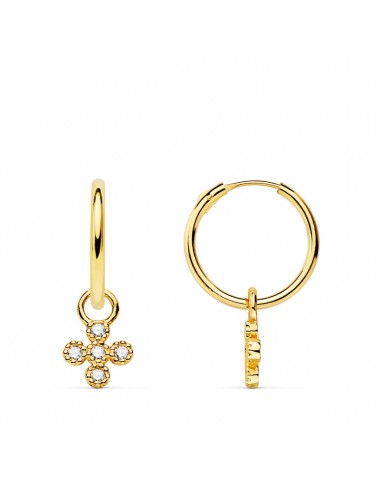 18K AROS TUBO REDONDO ORO AMARILLO 11X1.20 MM Y COLGANTE CRUZ CON CIRCONITAS